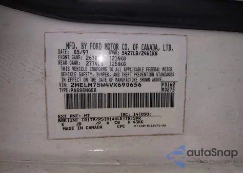 1997 Mercury Grand Marquis Ls z USA, uszkodzony, nr VIN 2MELM75W4VX690656